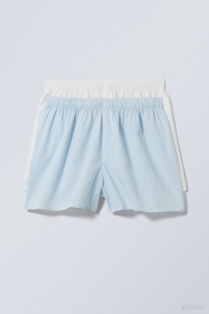 Weekday 2-pack Boxer Shorts Shorts Blue Stripes White | YVVT7638