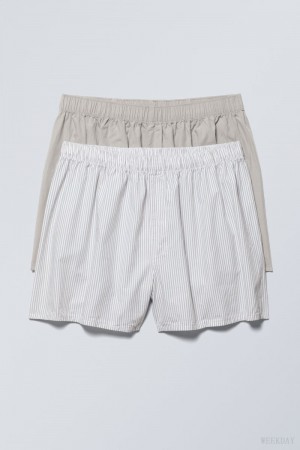 Weekday 2-pack Boxer Shorts Shorts Grey / Grey Stripes | MDZS3280