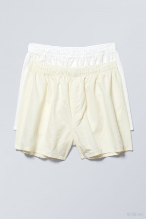 Weekday 2-pack Boxer Shorts Shorts White Yellow Stripes | CTHC1699