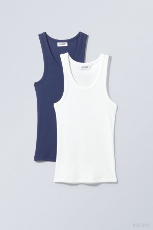 Weekday 2-pack Close Fitted Rib Tank Top Blue / White | ZZAZ3204