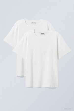 Weekday 2-pack Essence Standard T-Shirt White | RRWR2551