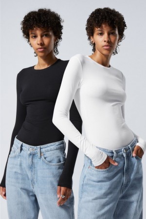 Weekday 2-pack Slim Fitted Long Sleeves Black / White | DMLZ6167