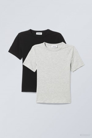 Weekday 2-pack Slim Fitted T-shirt Black | HCTW6085