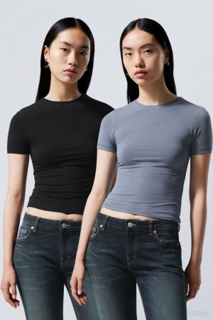 Weekday 2-pack Slim Fitted T-shirt Black | EJDC0955