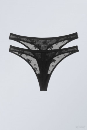 Weekday 2-pack Zelda Lace Thong Thong Black | KXYS9350