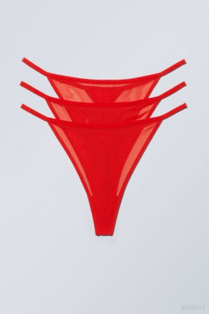 Weekday 3-pack Bonnie Tanga Mesh Thong Thong Red | NUSO6742