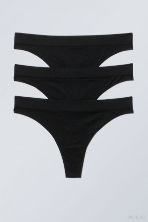 Weekday 3-pack Cat Soft Thong Thong Black | DWXB2356