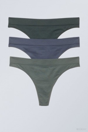 Weekday 3-pack Cat Soft Thong Thong Dark Green Blue Green | PJMT7564