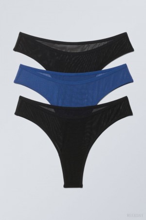 Weekday 3-pack Dylan Mesh Brazilian Briefs Briefs Black / Blue | XQVA0312