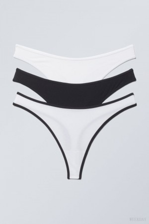 Weekday 3-pack Jade Cotton Thong Thong Black White | MNMM9398