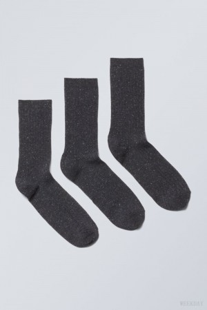 Weekday 3-pack Rib Neps Socks Black | VNAU9321