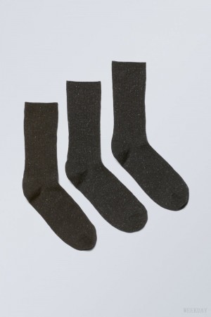 Weekday 3-pack Rib Neps Socks Black | VRJI2205