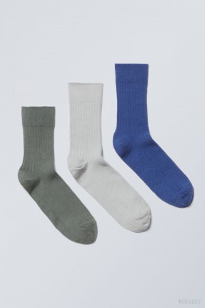 Weekday 3-pack Selma Socks Blue Grey Green | VMPH3771