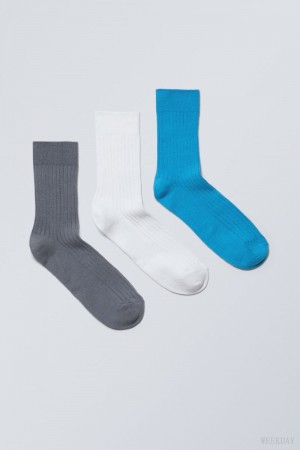 Weekday 3-pack Selma Socks Blue | KKVH0561