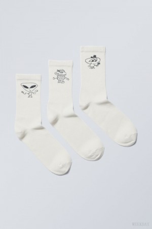 Weekday 3-pack Sport Graphic Socks Doodle Guys | KFEM8866