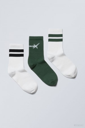 Weekday 3-pack Sport Graphic Socks Green Black | TCRR8525