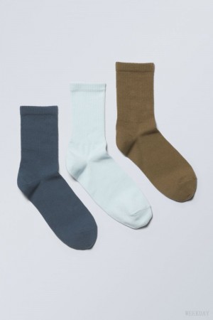 Weekday 3-pack Sport Socks Blue Blue Khaki | PULL4855