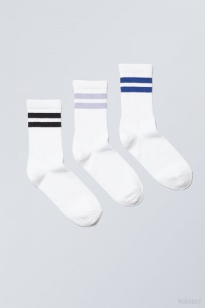 Weekday 3-pack Sport Striped Socks Black Purple Blue Stripes | ZDCI7401