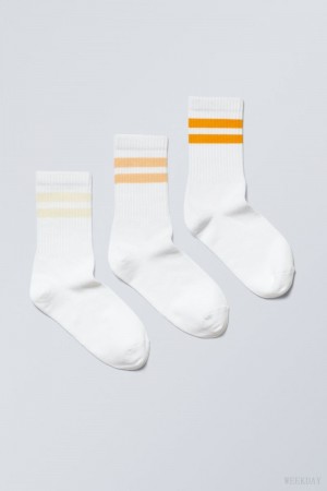 Weekday 3-pack Sport Striped Socks Yellow Stripes | JVKE5116