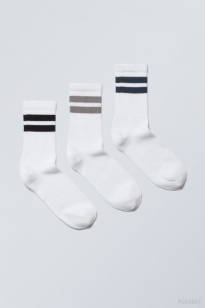 Weekday 3-pack Striped Sport Socks Grey Navy Black Stripes | LUVK3724