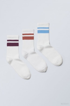 Weekday 3-pack Striped Sport Socks Purple Orange Blue | DZZJ0019