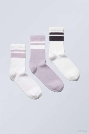 Weekday 3-pack Striped Sport Socks Purple Black Stripes | MKGU3709