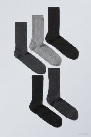 Weekday 5-pack Rib Socks Black Grey | SLXH8500