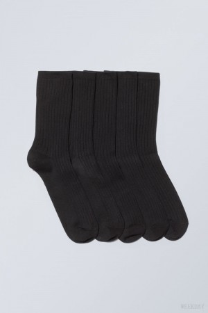 Weekday 5-pack Rib Socks Black | UUYI2815