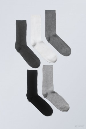 Weekday 5-pack Rib Socks Grey | VRCI3381