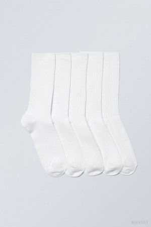 Weekday 5-pack Rib Socks White | BFFJ8902