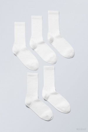 Weekday 5-pack Sport Socks White | QRUM5406