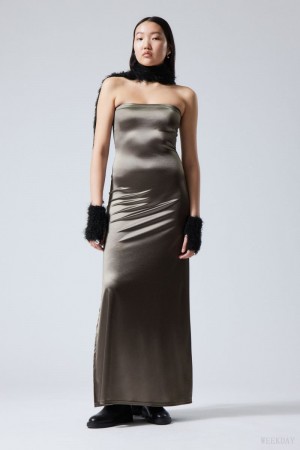 Weekday Act Metallic Tube Dress Grey | BWRX0274