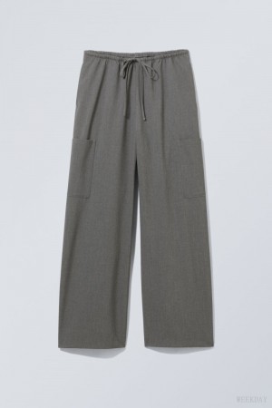 Weekday Adisa Suiting Cargo Trousers Dark Grey | QFCI3178