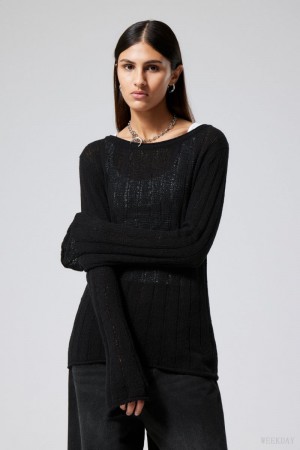 Weekday Anessa Sheer Knit Sweater Black | OKLU0853