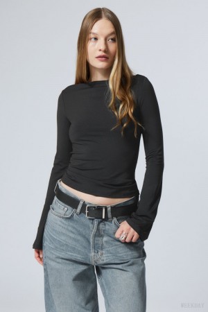 Weekday Annie Boatneck Long Sleeve Top Black | QTFJ8773