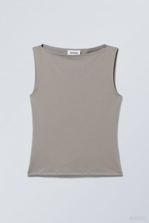 Weekday Annie Boatneck Sleeveless top Grey | LTUH7946