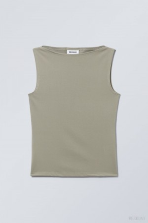 Weekday Annie Boatneck Sleeveless top Khaki | GACB7862