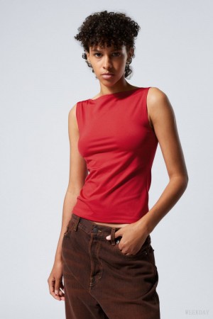 Weekday Annie Boatneck Sleeveless top Red | MMGF2150