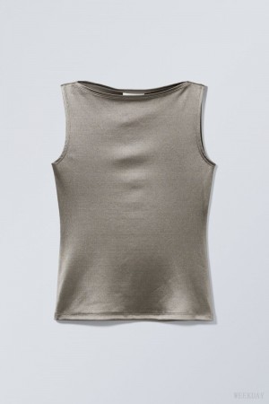 Weekday Annie Metallic Boatneck Top Grey | EFBX6548