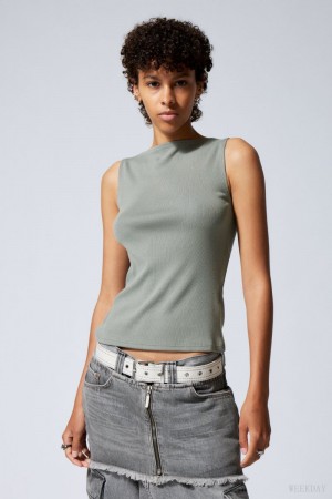 Weekday Annie Rib Boatneck Top Grey | LICD5638