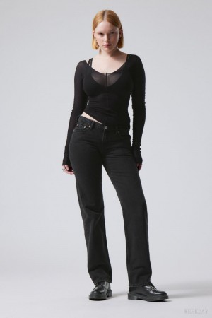 Weekday Arrow Low Straight Jeans Black | RAJS8056