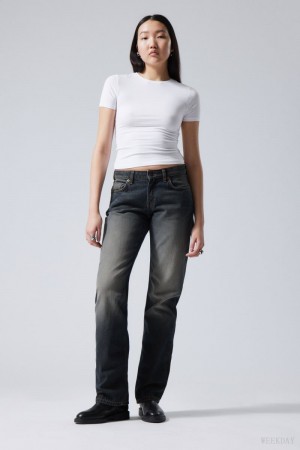 Weekday Arrow Low Straight Jeans Blue | MOMQ8508