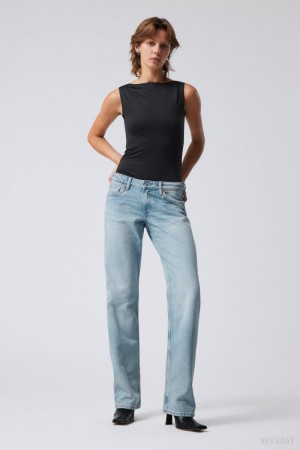 Weekday Arrow Low Straight Jeans Blue | PIUA6456