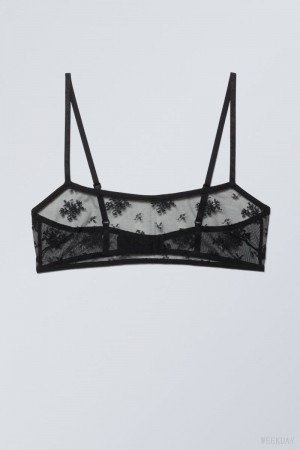 Weekday Ash Lace Semi Scooped Bra Bra Black | DILS8277