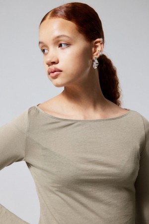 Weekday Boatneck Fitted Long Sleeve Top Mole | JJIO4660