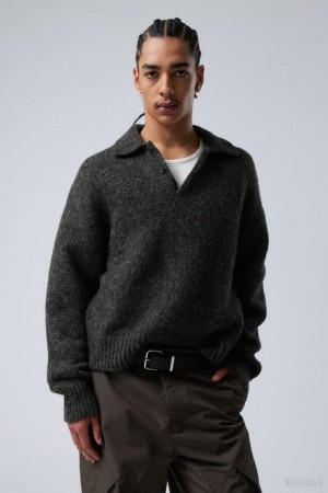 Weekday Bobby Relaxed Knitted Polo Sweater Dark Grey | PLNR5417