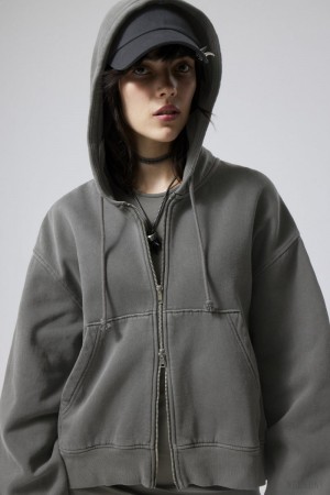 Weekday Boxy Heavyweight Zip Hoodie Dark Grey | UIVC0837