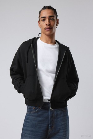 Weekday Boxy Midweight Zip Hoodie Black | DRKS1981