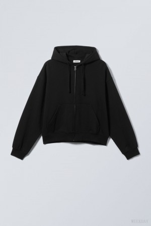 Weekday Boxy Midweight Zip Hoodie Black | RBCL3571