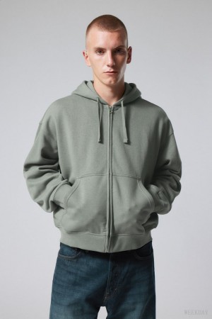 Weekday Boxy Midweight Zip Hoodie Grey | CDPW0844